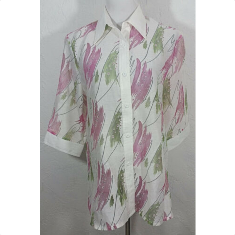 Eureka Button Down Top Size 2  Geometric Sheer